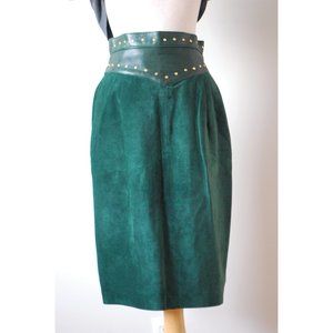 VINTAGE Danier Emerald Green Pencil Skirt (Suede/Leather)